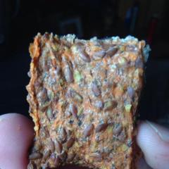 Flax, carrot cracker with some pizza herbs and a tiny bit of chili.