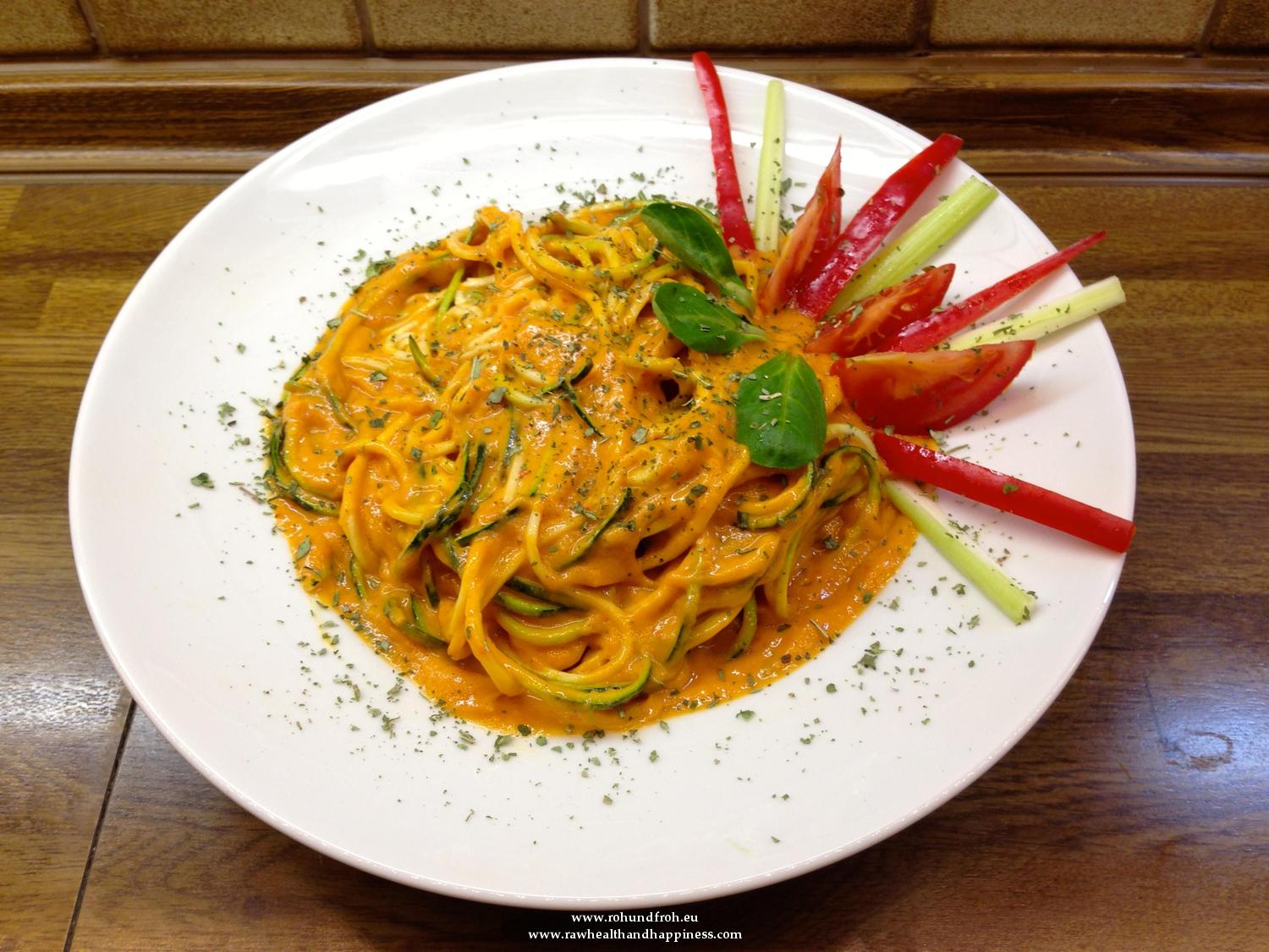 Zucchini Nudeln mit Mango-Paprika-Walnuss Sauce / Rohkost Gerichte ...