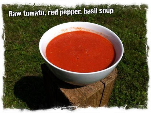 Raw tomato, red pepper, basil soup <3