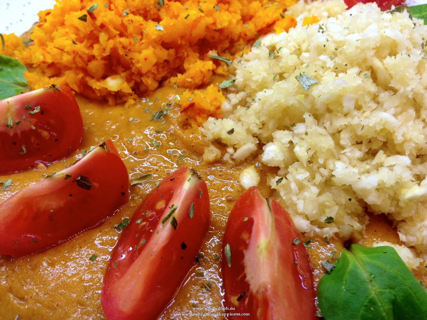 Zweierlei &amp;quot;Reis&amp;quot; mit Orangen - Kiwi - Paprika Sauce / Rohkost Gerichte ...