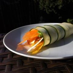 Zucchini, corn salad, radish, celeriac, carrot spring roll