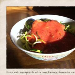 Zucchini spaghetti with nectarine tomato sauce - Yum!